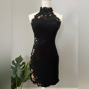 Sherri Hill Black High Neck Lace Dress